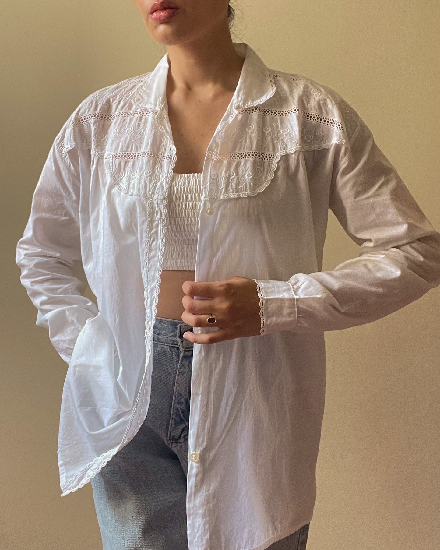 Vintage Relaxed Cufflink Shirt in White Cotton