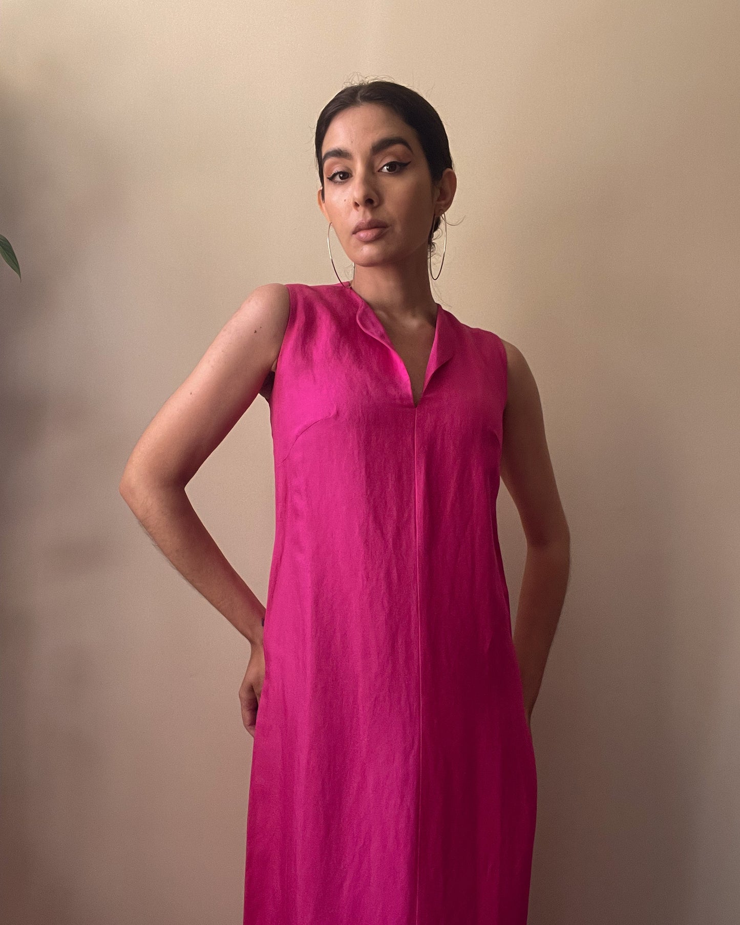 Vintage Magenta Linen Dress