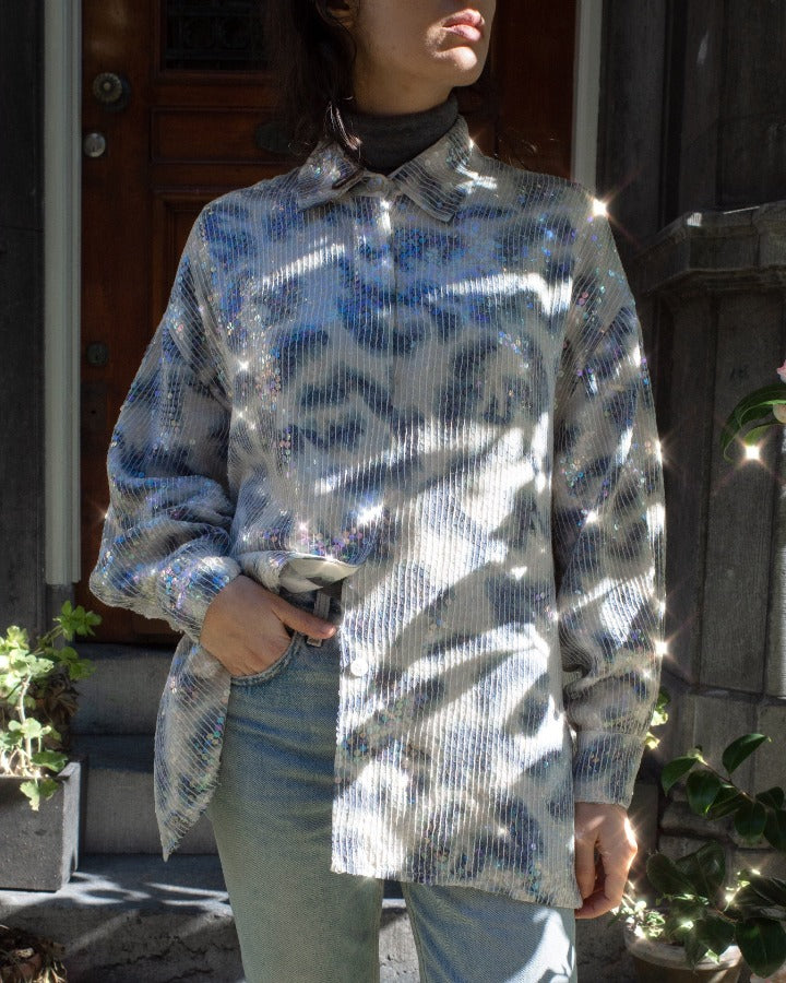 Suit of Lights Vintage Silk Blouse With Transluscent Sewn Sequins 4