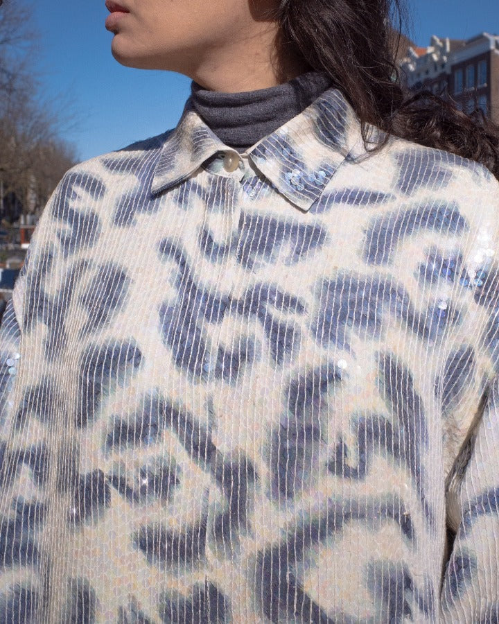 Suit of Lights Vintage Silk Blouse With Transluscent Sewn Sequins 2