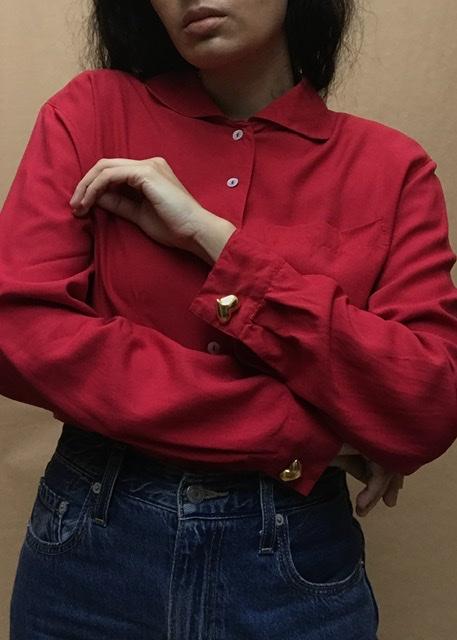 Suit of Lights Vintage Collared Silk Blouse With Cufflink Sleeves 5