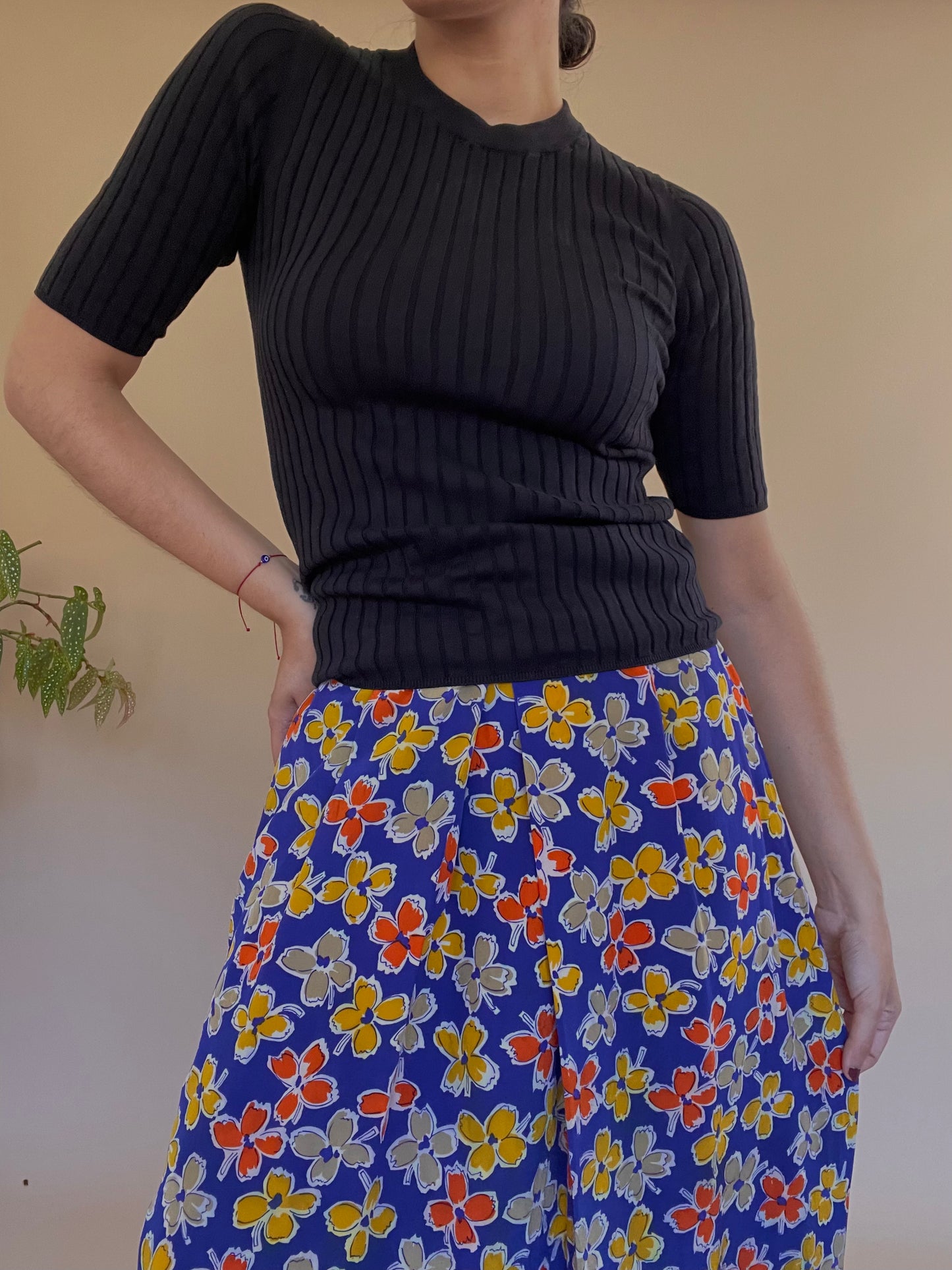 Vintage Floral Silk Skirt