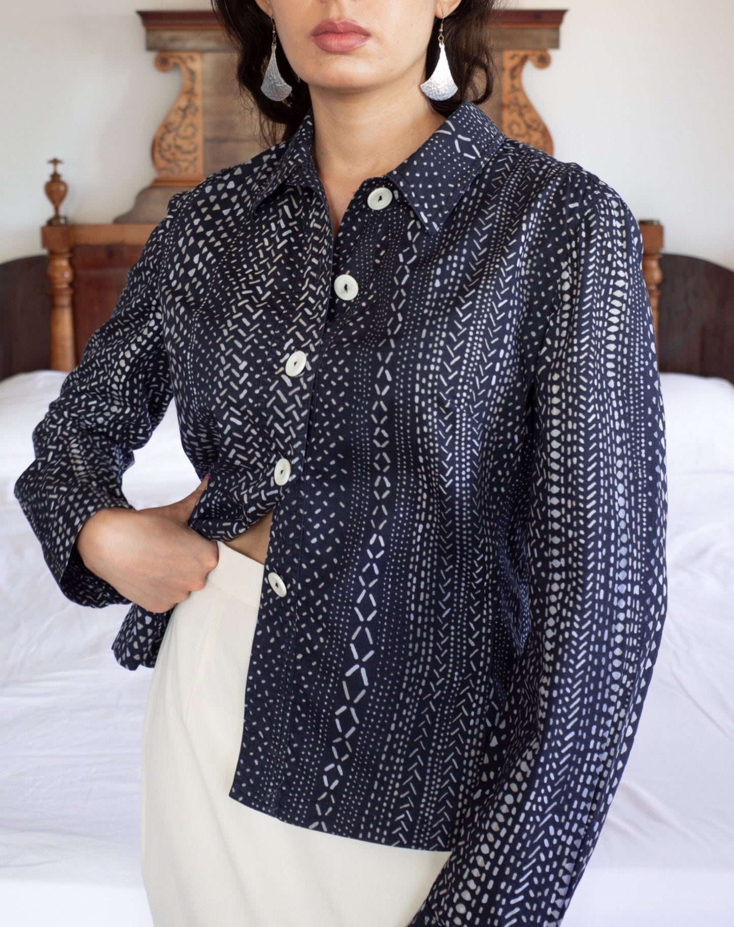 Suit of Lights Vintage Navy Print Top