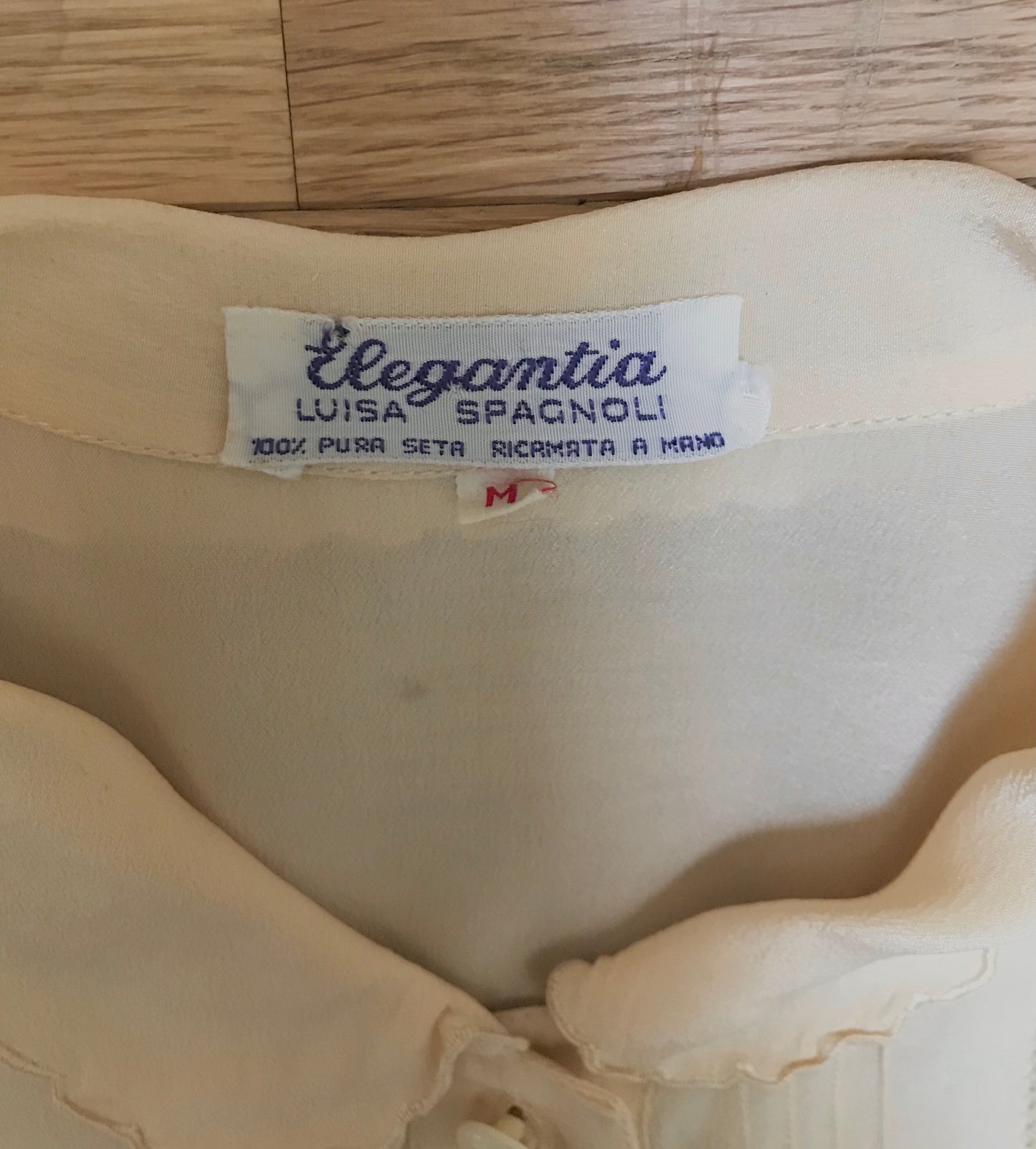 Vintage Silk Collared Blouse with Embroidered Detail