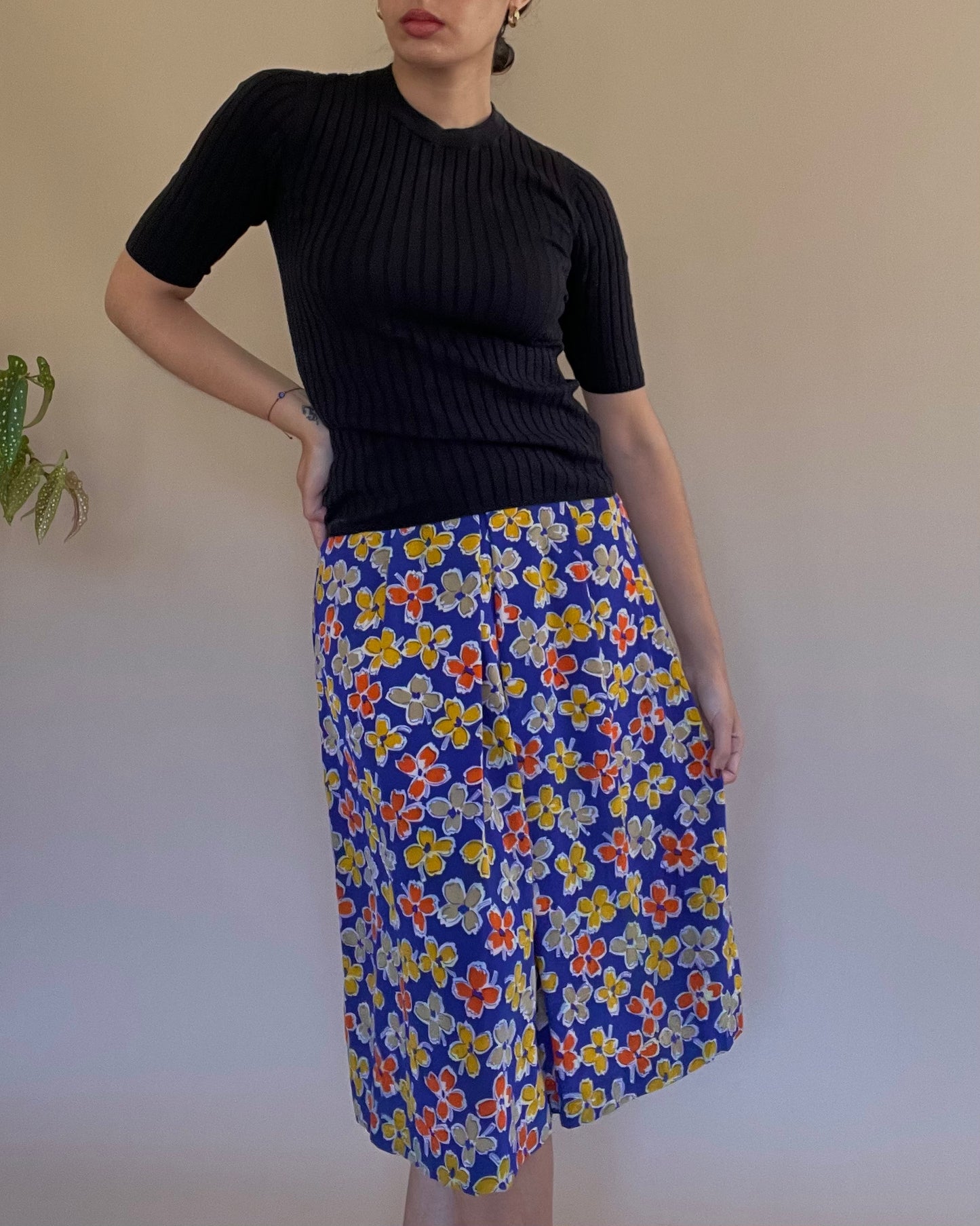 Vintage Floral Silk Skirt
