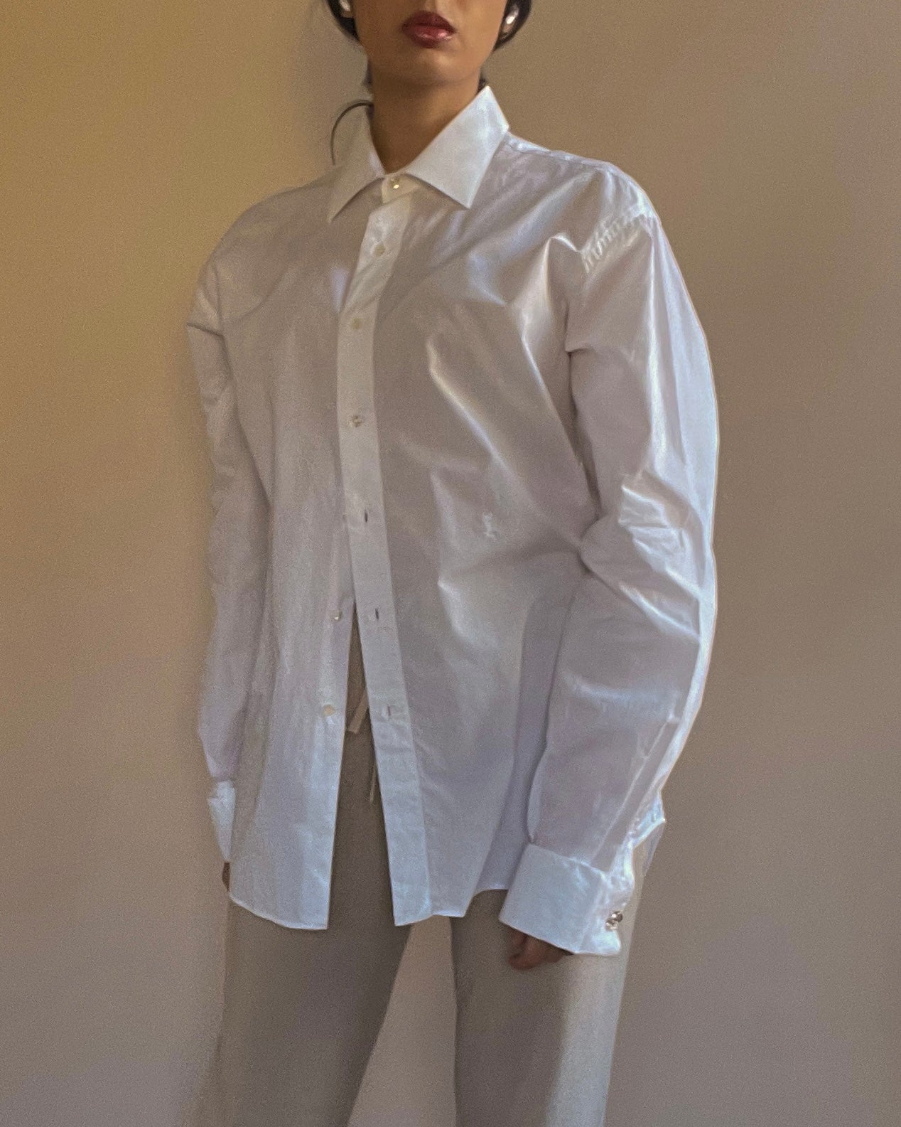 Vintage Designer Yves Saint Laurent Cotton Top With Cufflink Sleeves