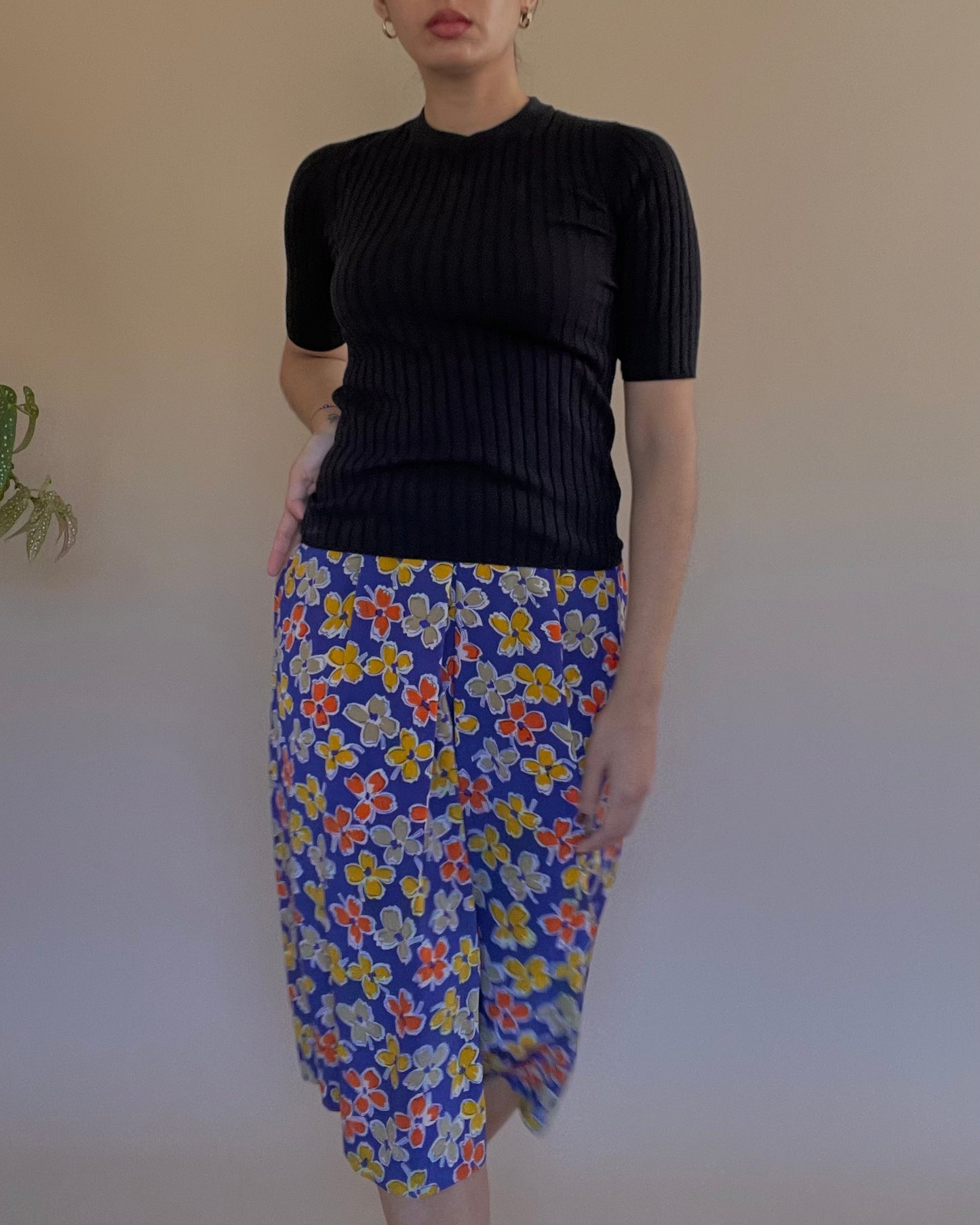 Vintage Floral Silk Skirt