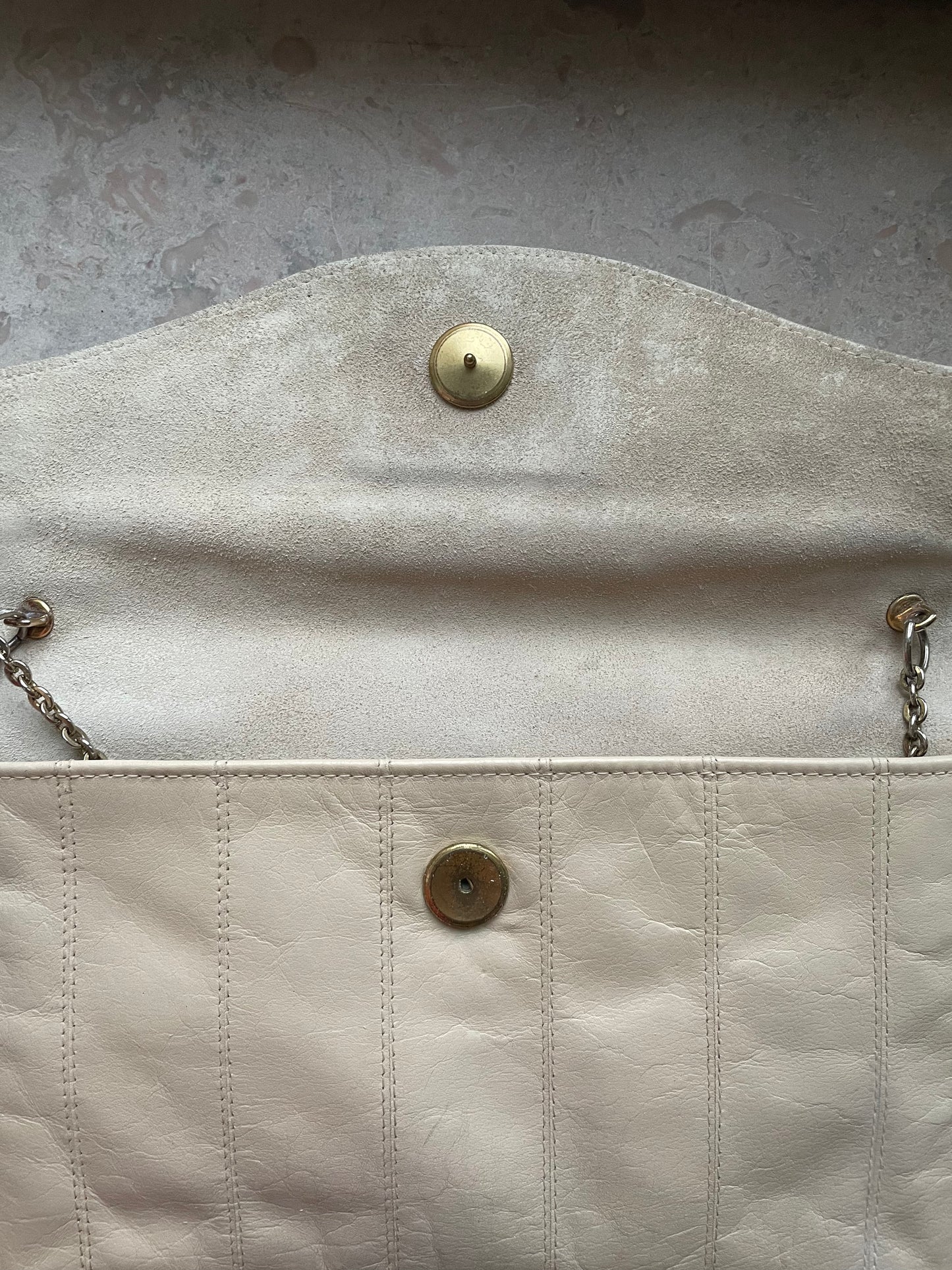 Vintage Cream Leather Clutch Bag