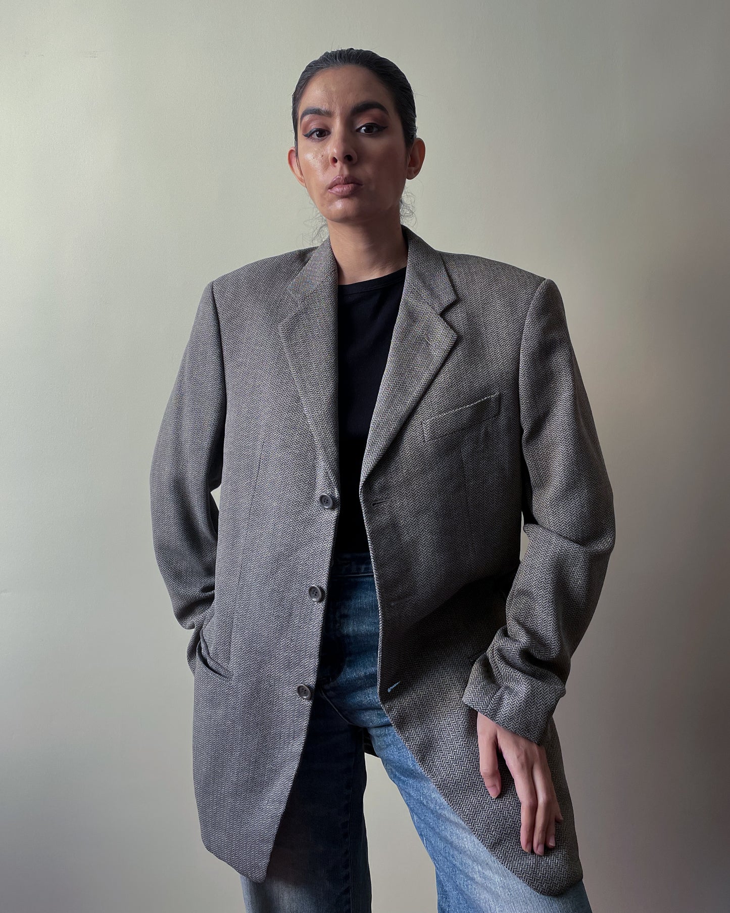 Vintage Designer Armani Oversized Warm Grey Wool Silk Blazer