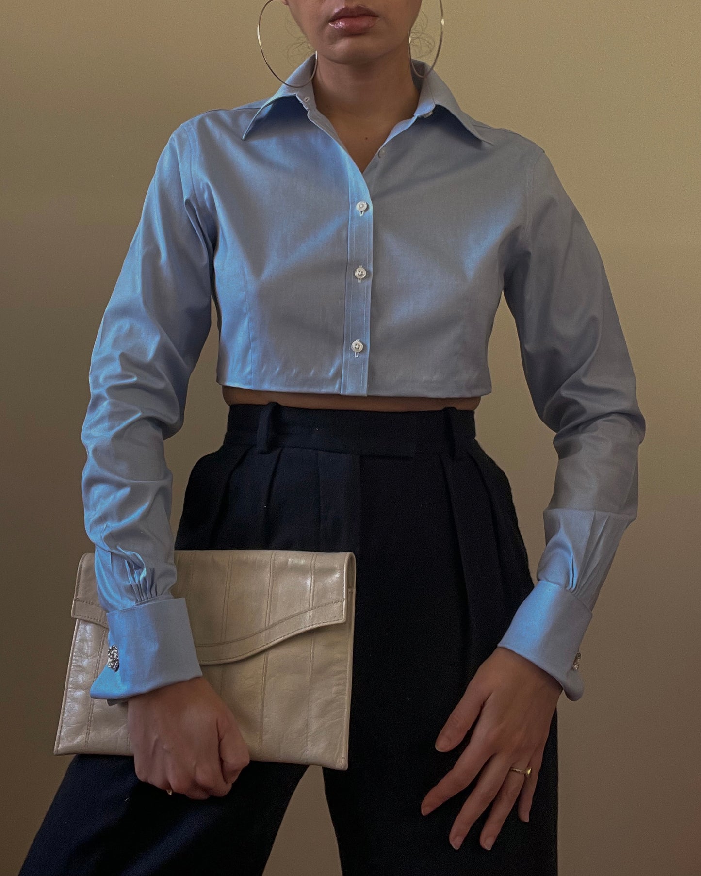 Vintage Cream Leather Clutch Bag