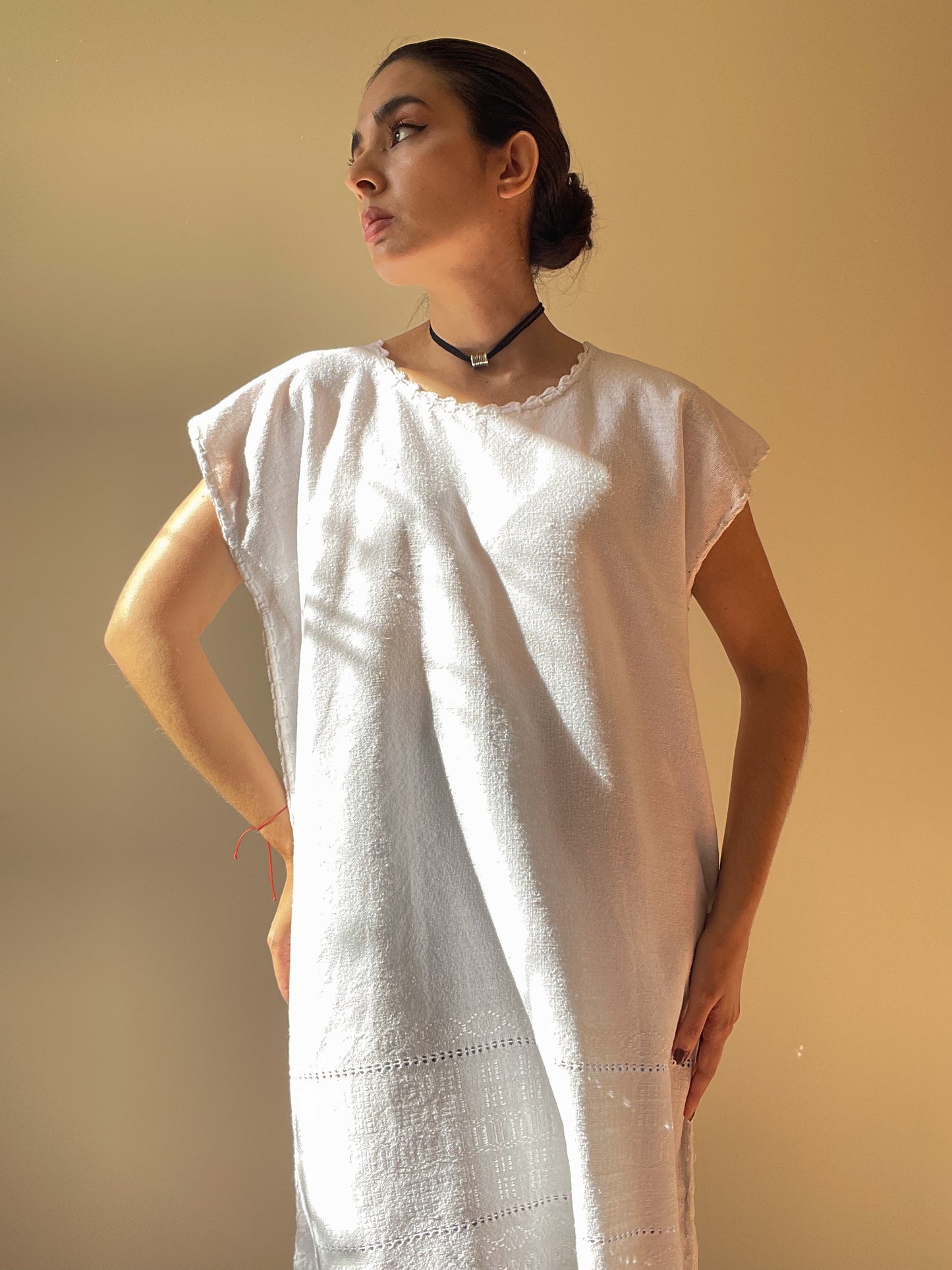 Handmade Mexican Embroidered White Cotton Dress