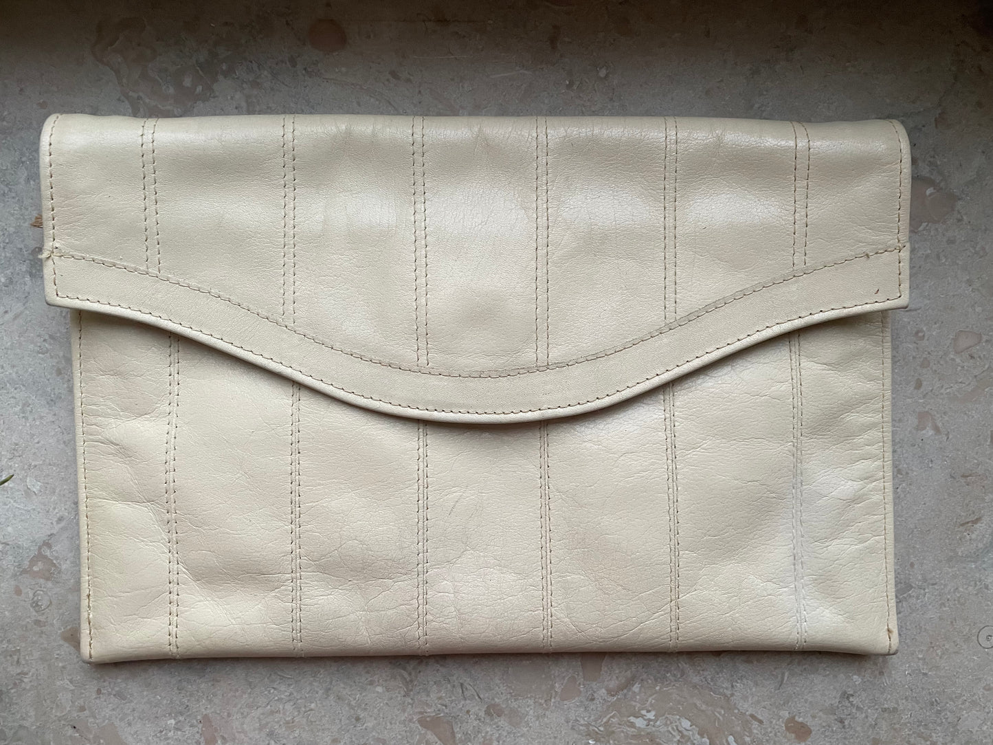 Vintage Cream Leather Clutch Bag