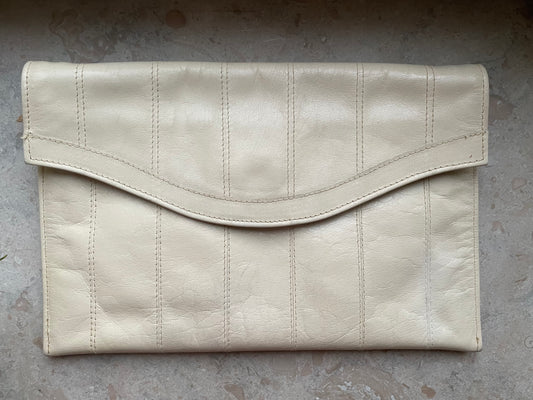 Vintage Cream Leather Clutch Bag