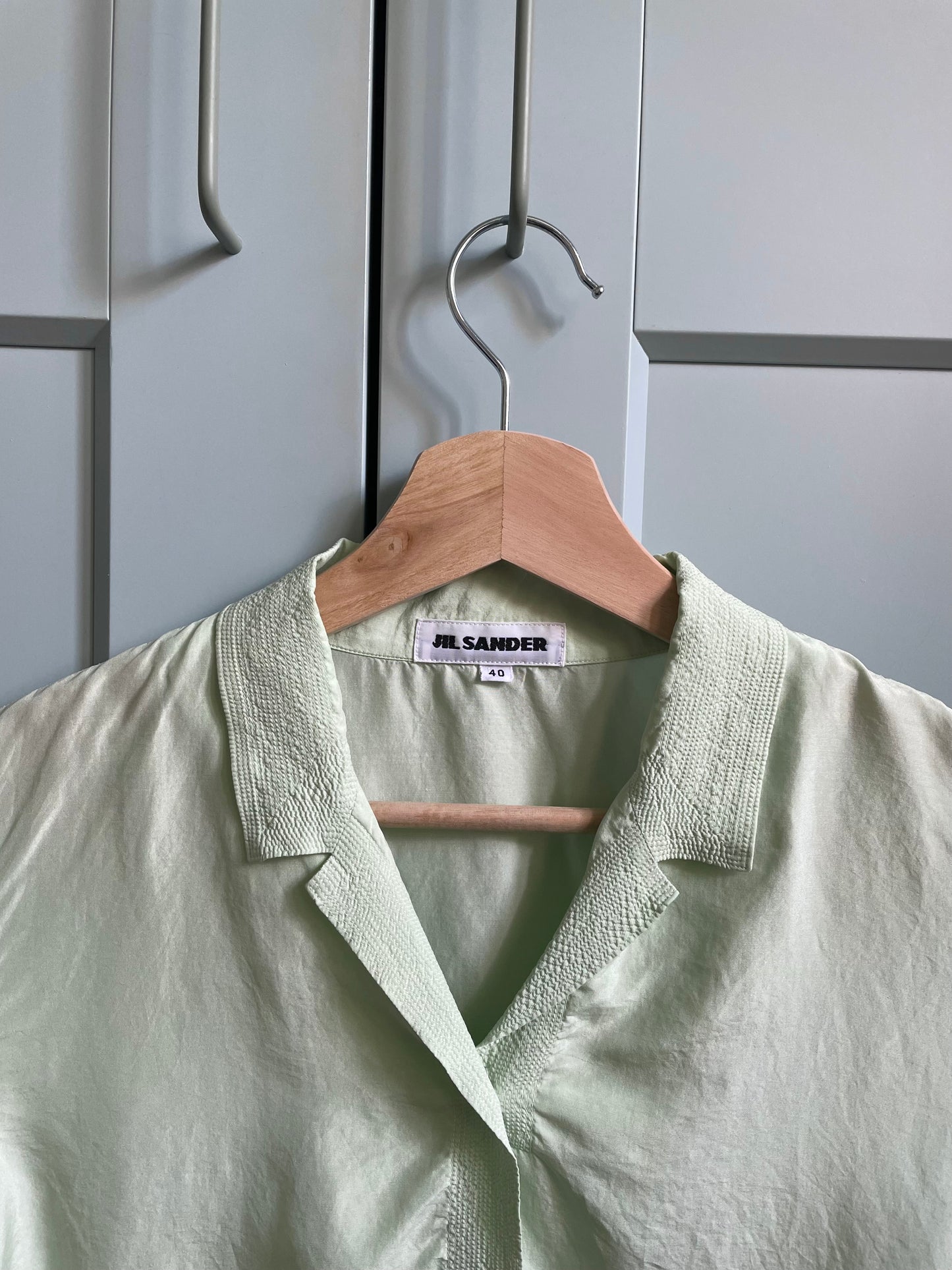 Vintage Designer Jil Sander Green Boxy Stitched Silk Top