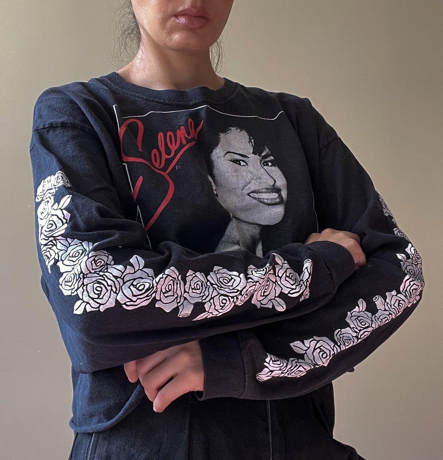 Preloved Selena Cropped Cotton Black Shirt