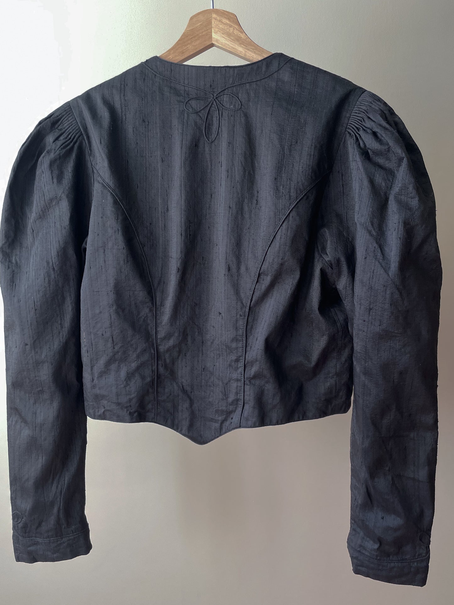 Vintage Silk Black Cropped Puff Sleeve Bolero Jacket