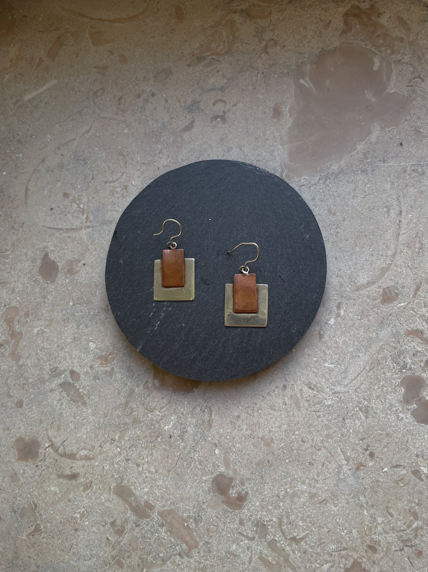 Vintage Chilean Silver & Copper Metal Earrings