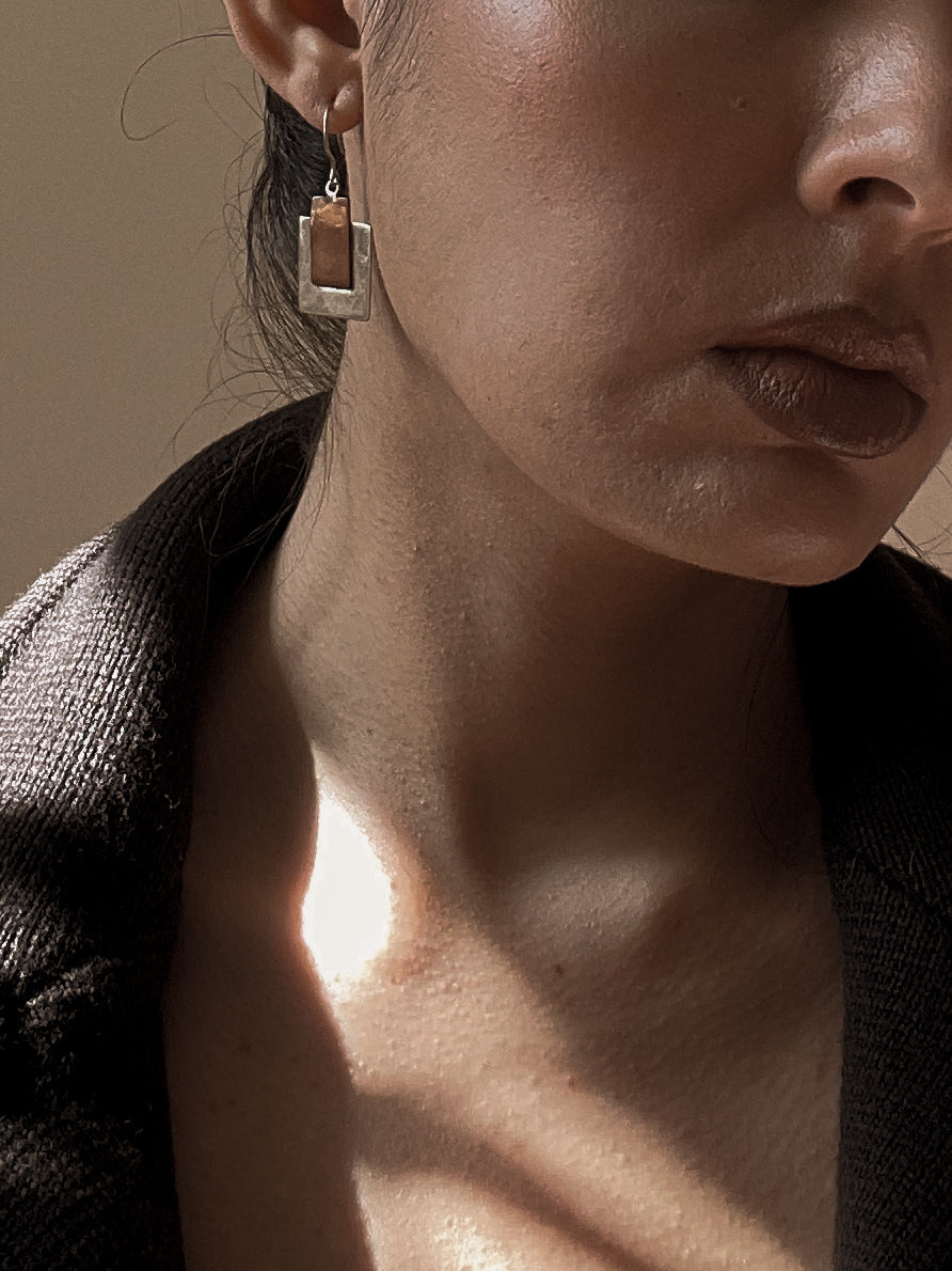 Vintage Chilean Silver & Copper Metal Earrings