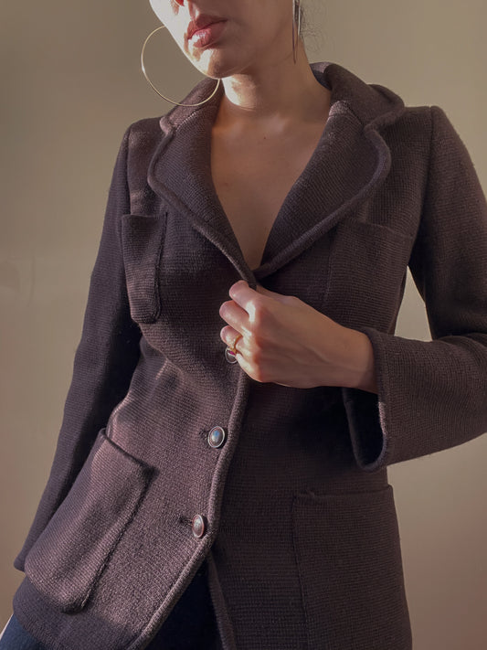 Vintage Designer Yves Saint Laurent Brown Knit Blazer
