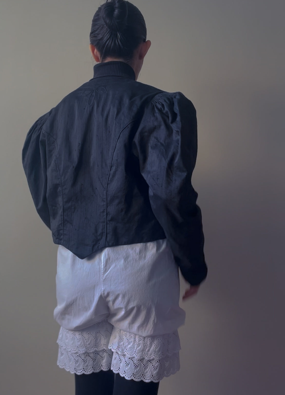 Vintage Silk Black Cropped Puff Sleeve Bolero Jacket