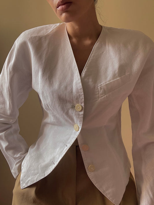 Sexy Vintage White Linen Blend Top Jacket