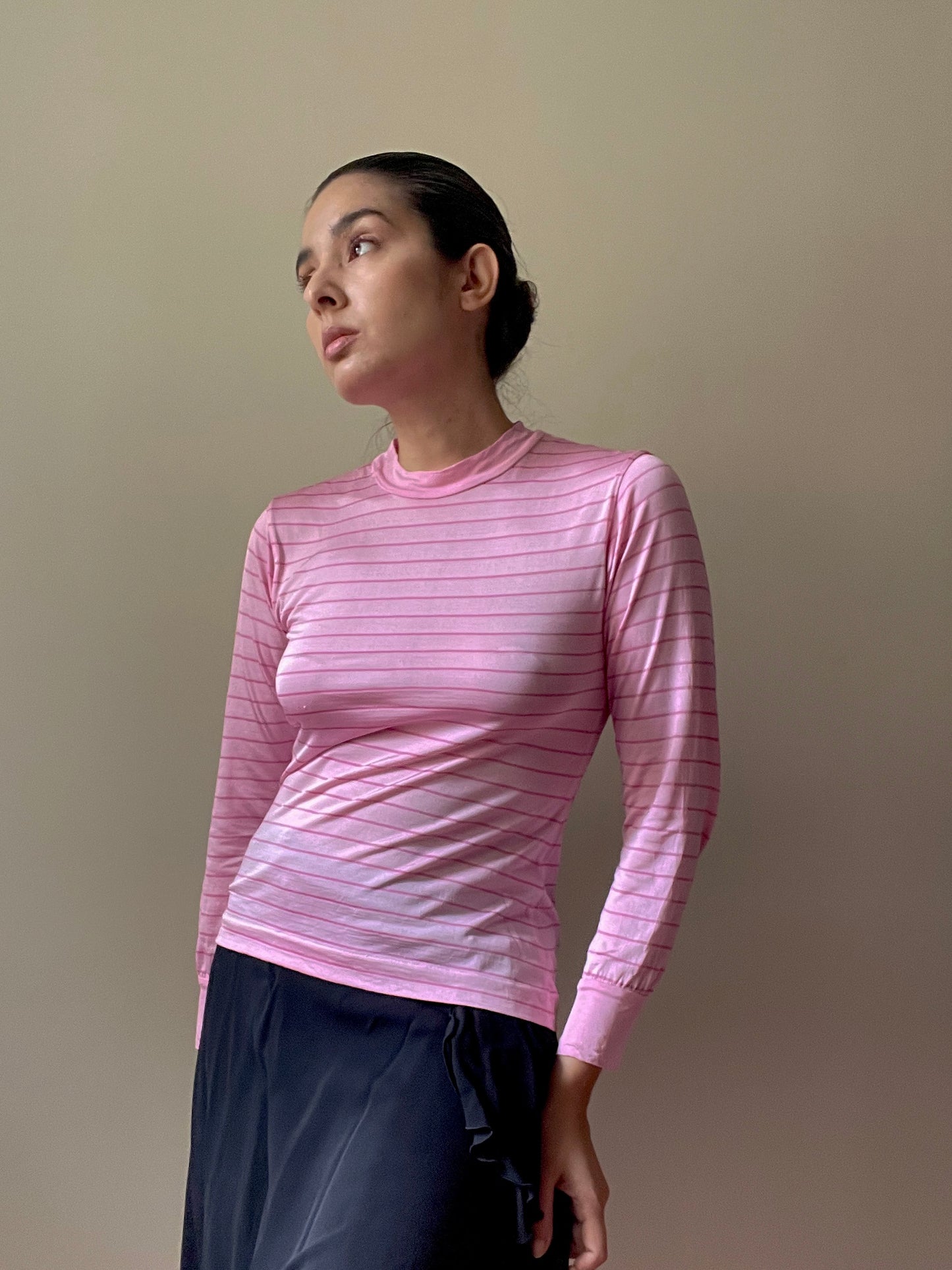 Vintage Silk Knit Stripe Crewneck Top