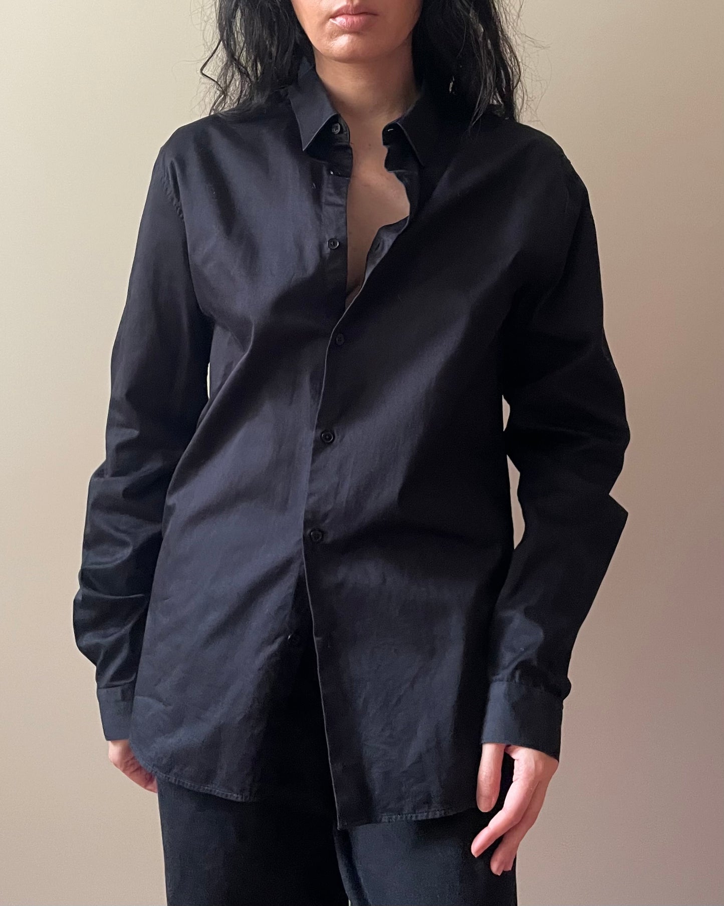 Vintage Designer Emmanuelle Khanh Black Cotton Shirt