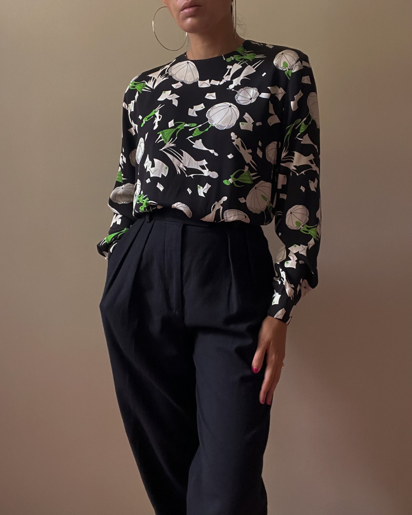 Vintage Designer Christian Dior Silk Print Top
