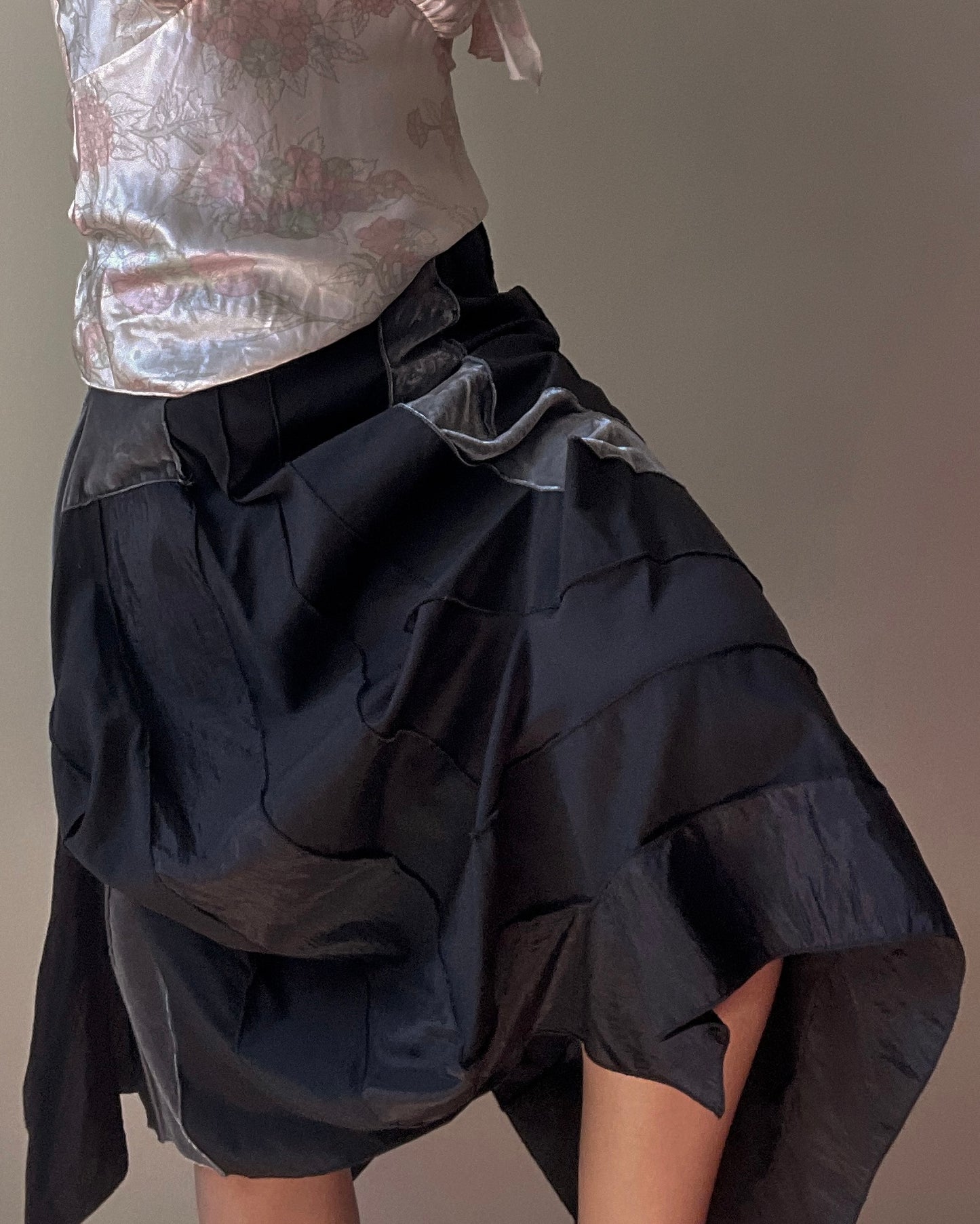 Vintage Designer Marithé + François Girbaud Black Wool Panel Skirt