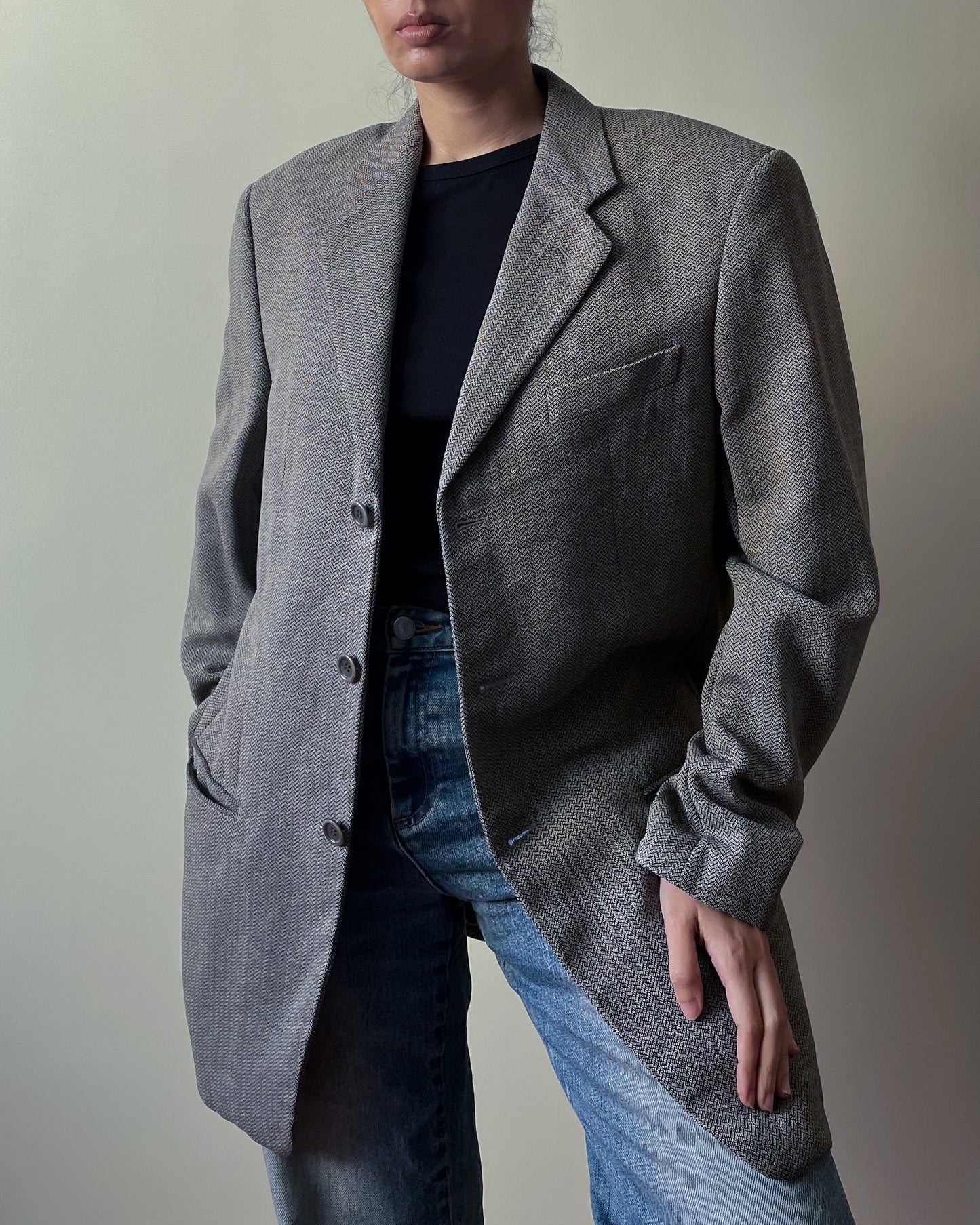 Vintage Designer Armani Oversized Warm Grey Wool Silk Blazer