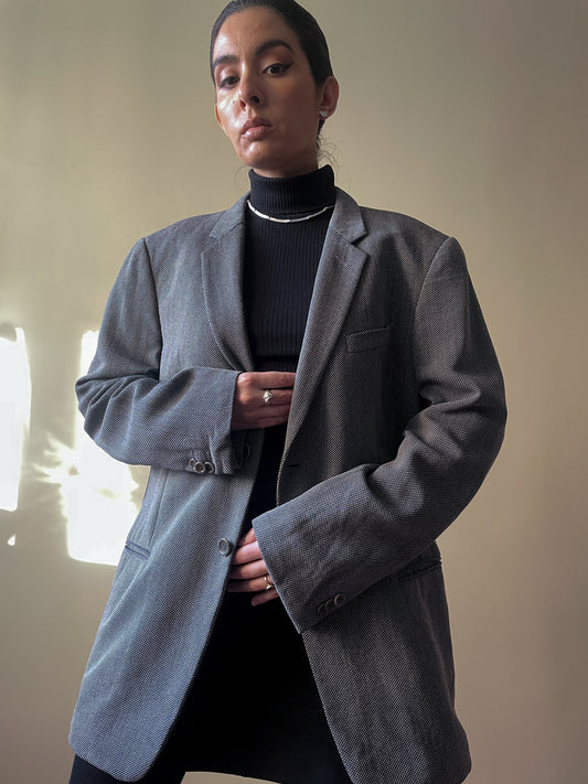 Vintage Designer Armani Oversized Light Grey Wool Silk Blazer