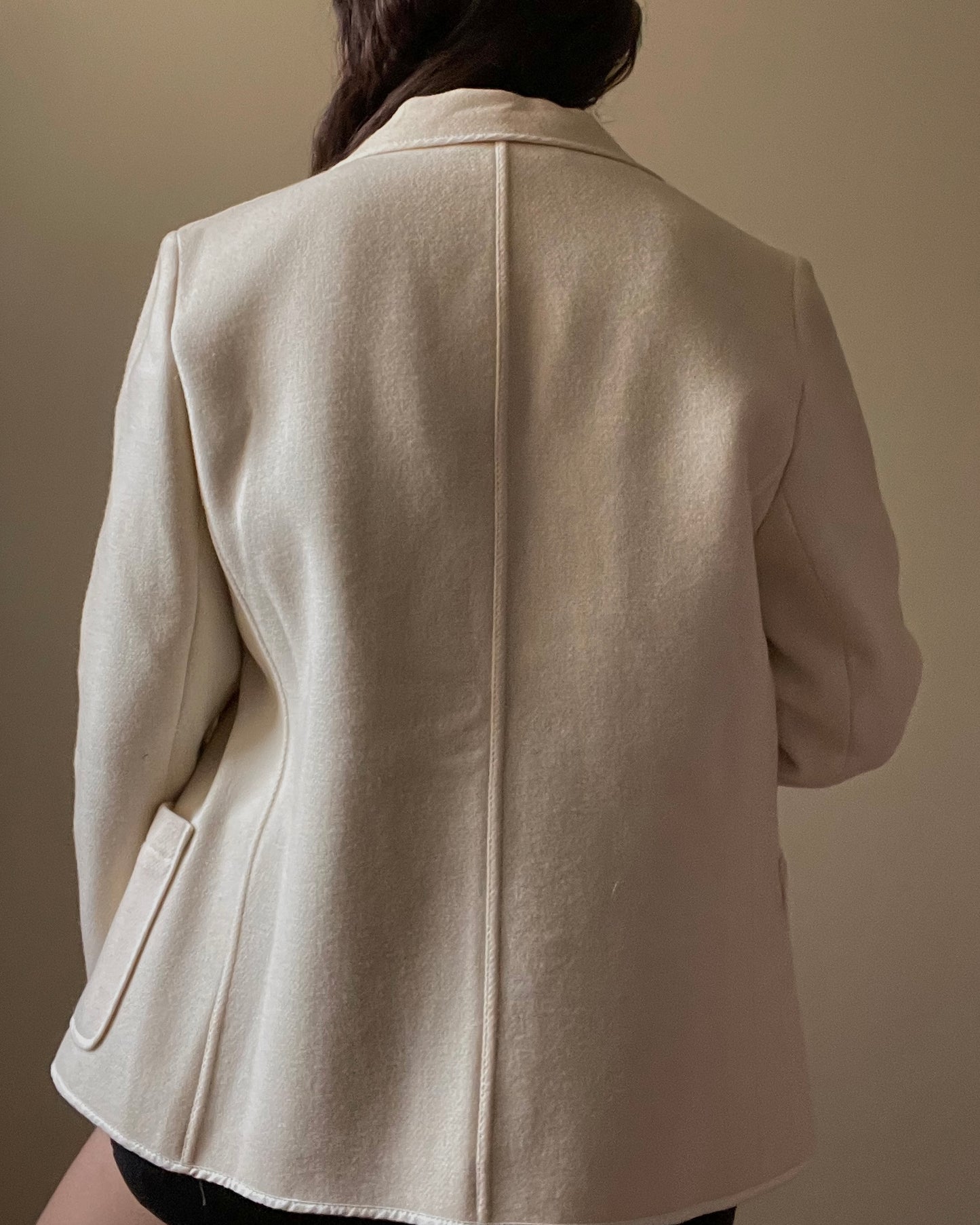 Vintage Preppy Cream Wool Blazer with Pockets