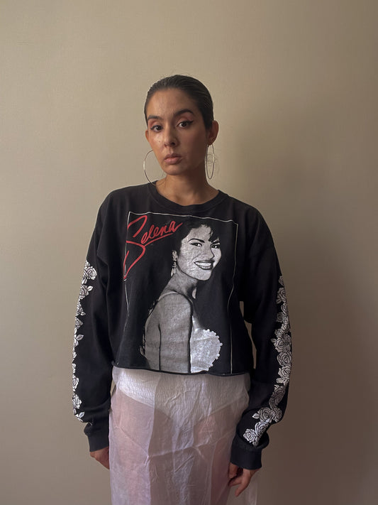 Preloved Selena Cropped Cotton Black Shirt