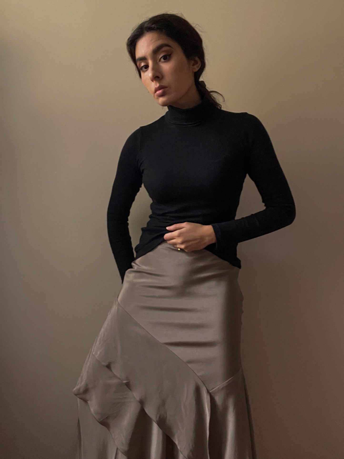 Preloved Designer Max Mara Taupe Silk Flamenco Skirt