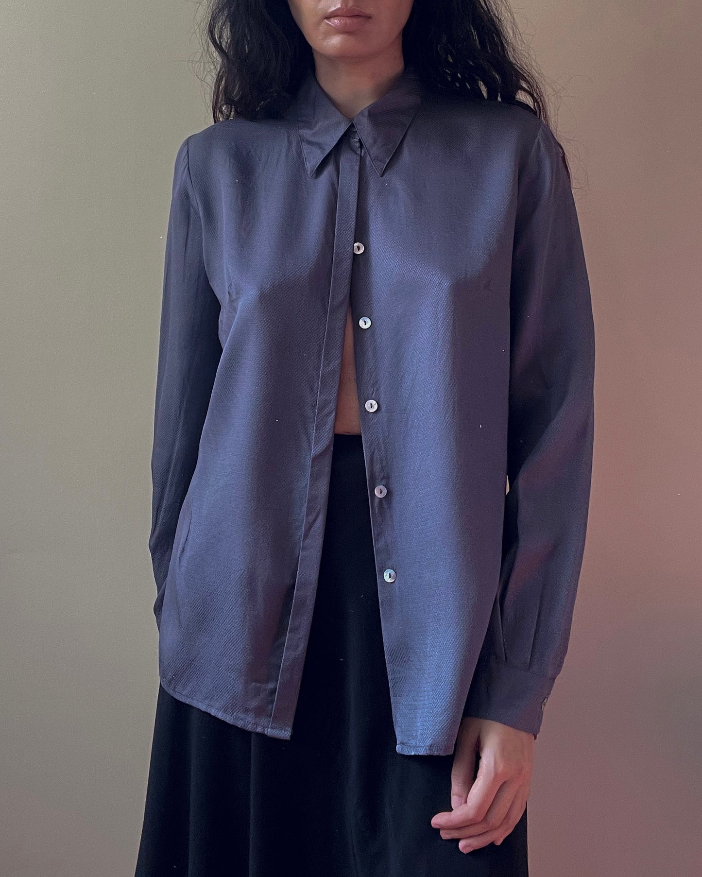 Vintage Brand Andrea Mare Silk Grey Textured Shirt
