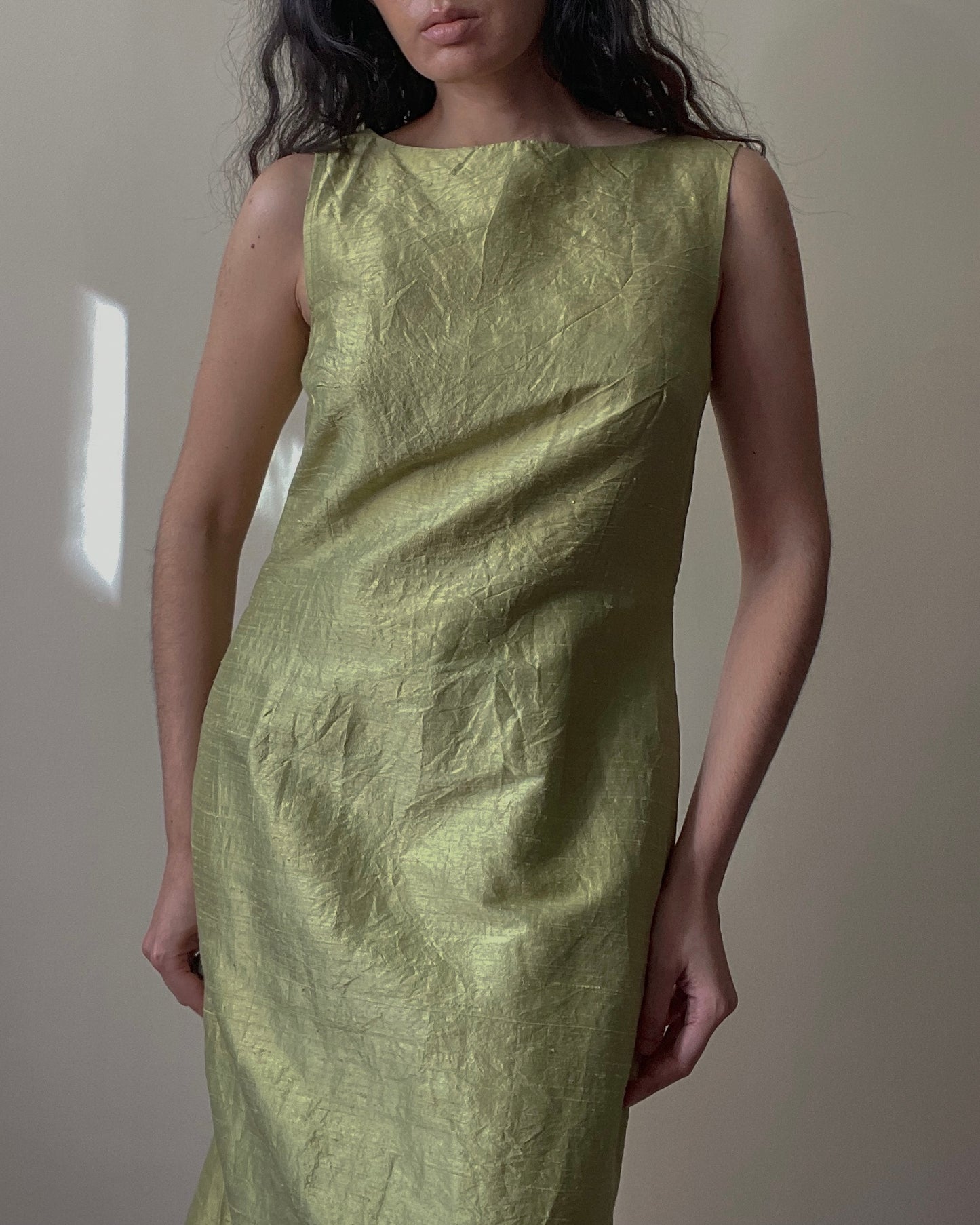 Vintage Pistachio Green Silk Sleeveless Dress