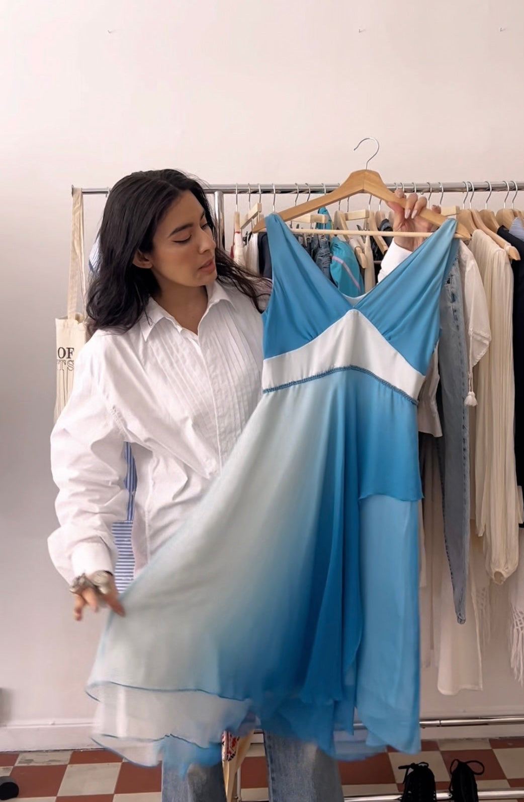 Vintage Designer Issey Miyake Blue Silk Dress