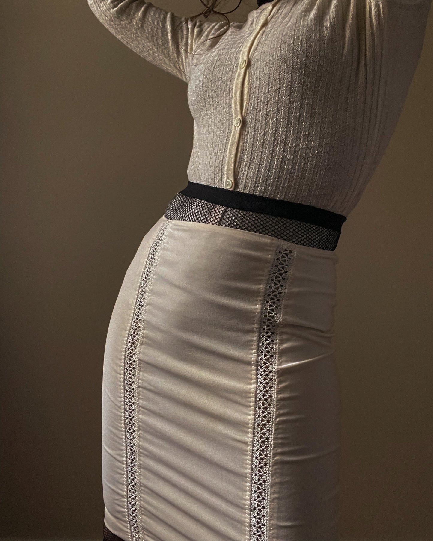 Vintage Designer Gianni Versace Cream Embroidered Trim Skirt