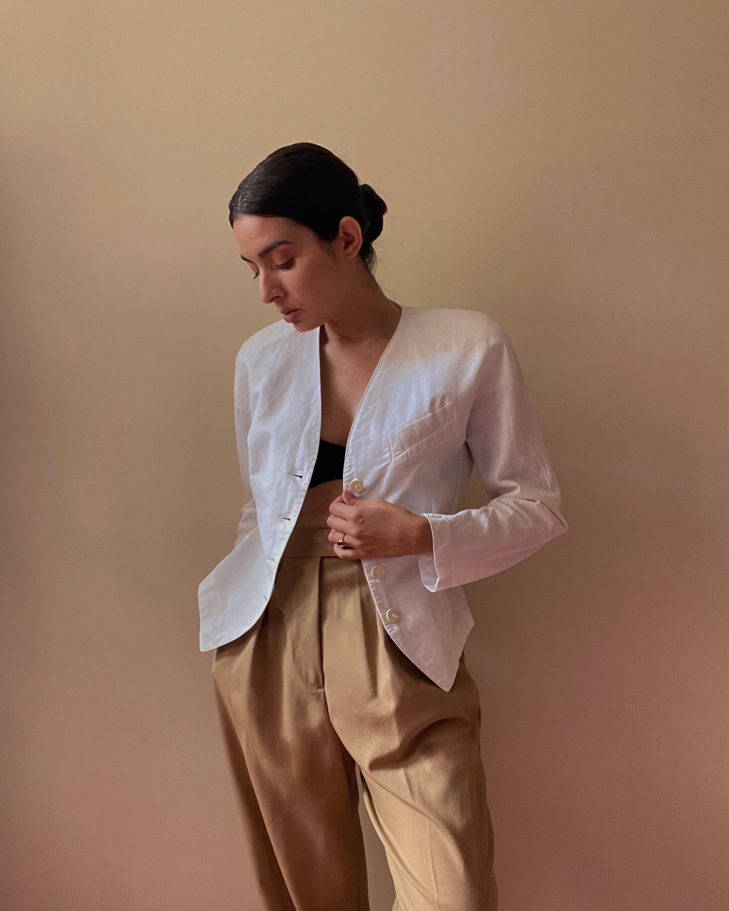 Sexy Vintage White Linen Blend Top