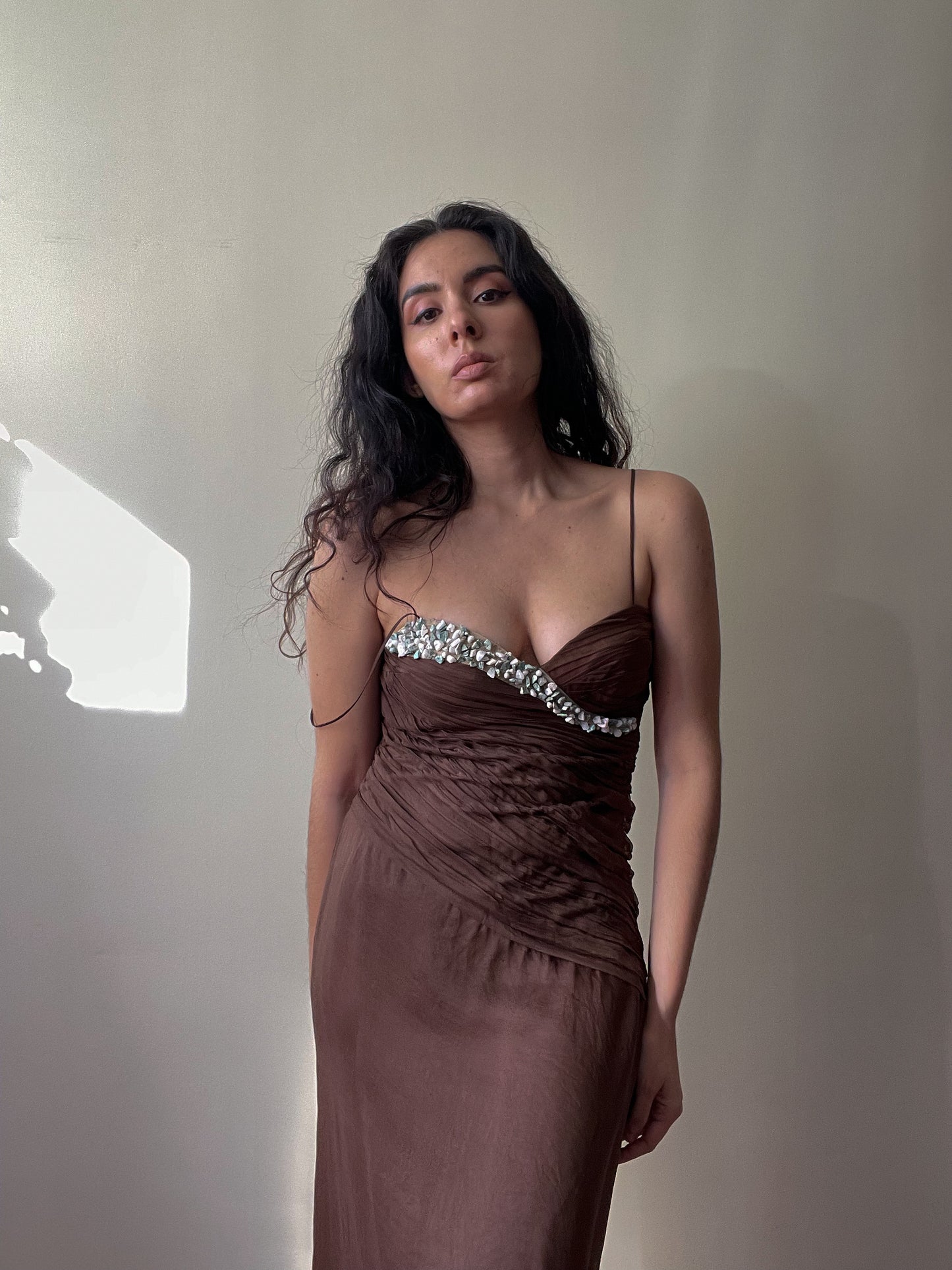 Vintage Designer La Perla Silk Chocolate Asymmetric Hem Dress