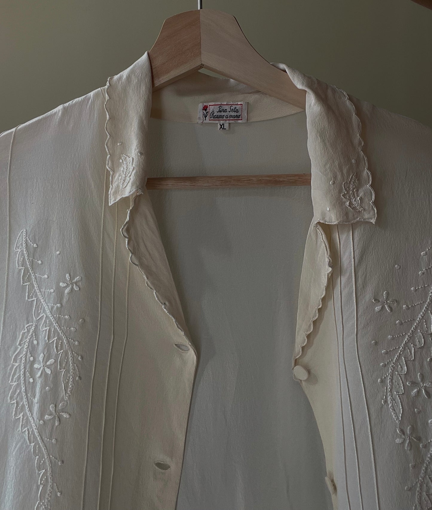 Vintage Cream Embroidered Silk Top