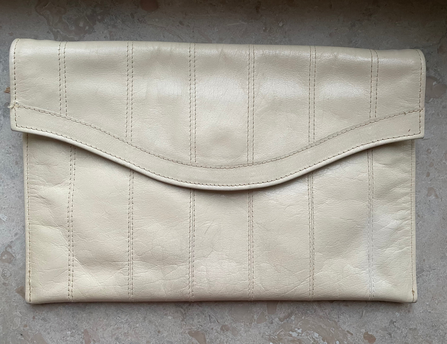 Vintage Cream Leather Clutch Bag