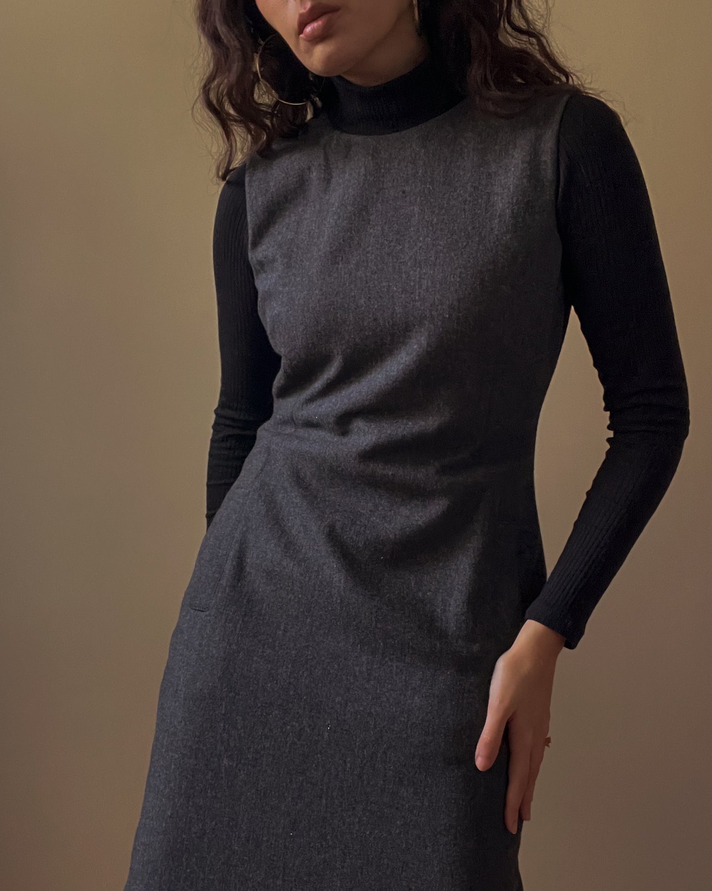 Vintage Designer Calvin Klein Collection Grey Wool Dress