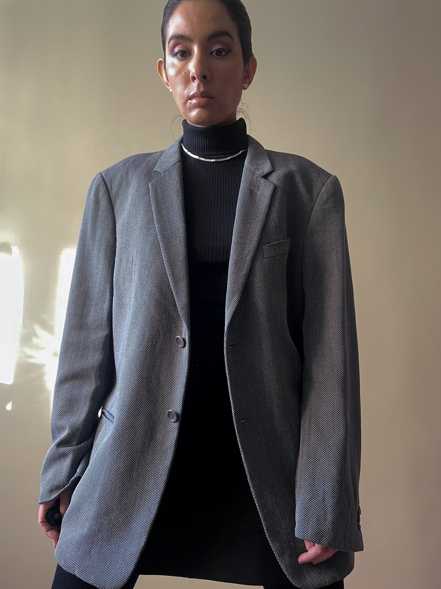 Vintage Designer Armani Oversized Light Grey Wool Silk Blazer