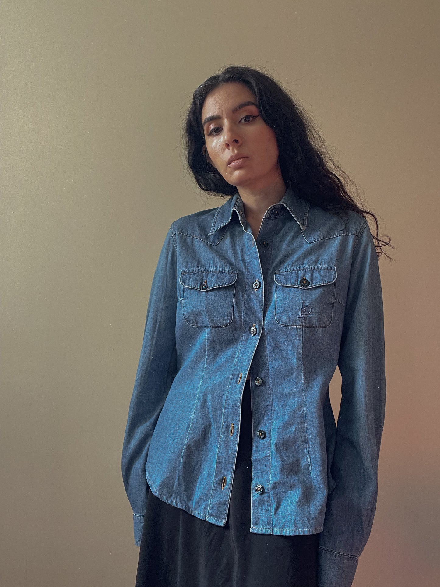 Vintage Designer Rocco Barocco J Western Blue Denim Shirt