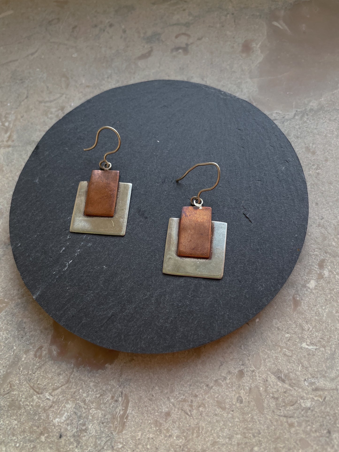 Vintage Chilean Silver & Copper Metal Earrings