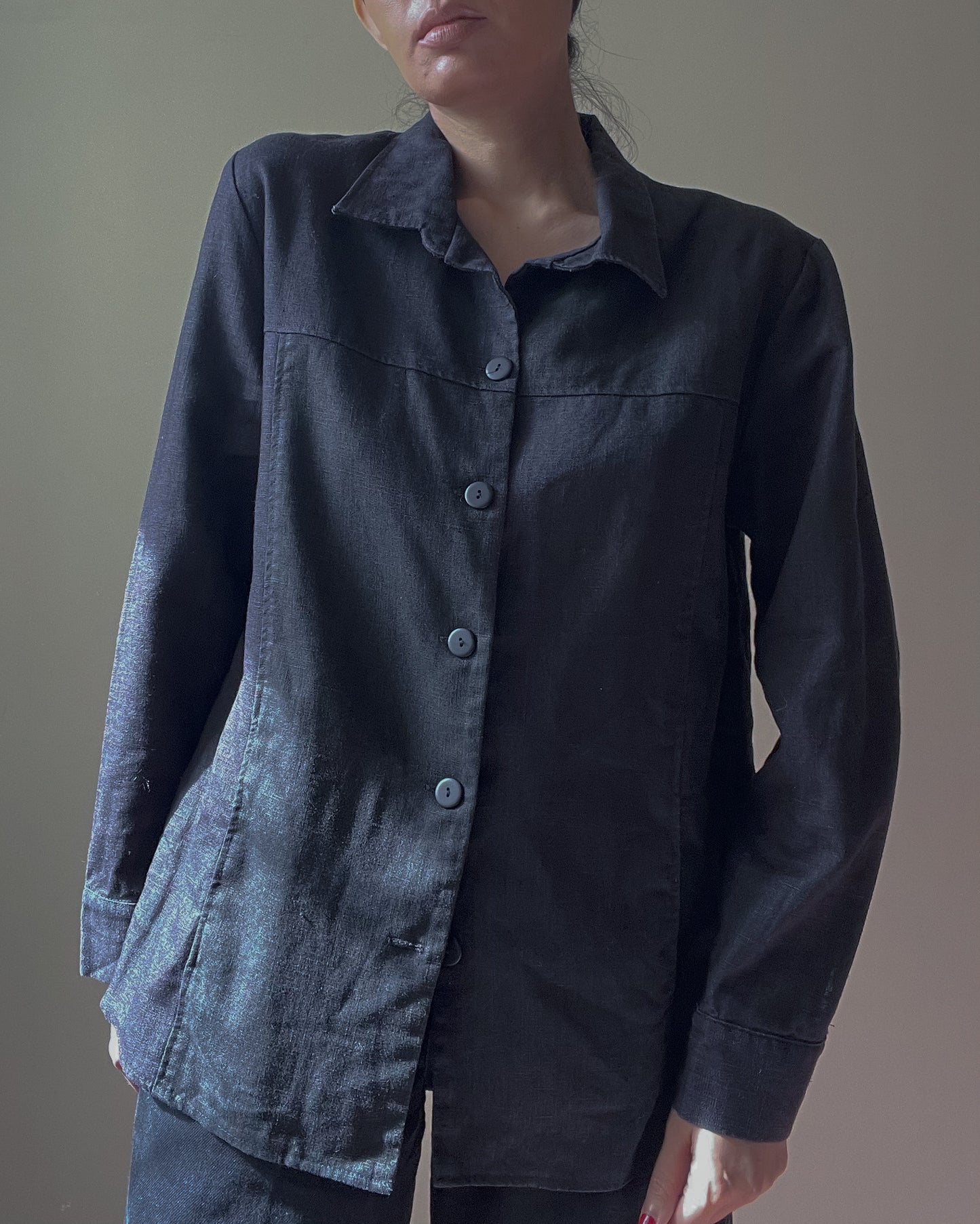 Vintage Black Boxy Linen Shirt