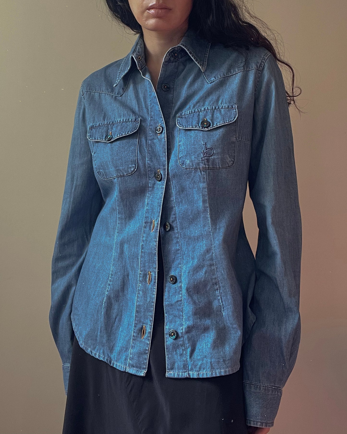 Vintage Designer Rocco Barocco J Western Blue Denim Shirt