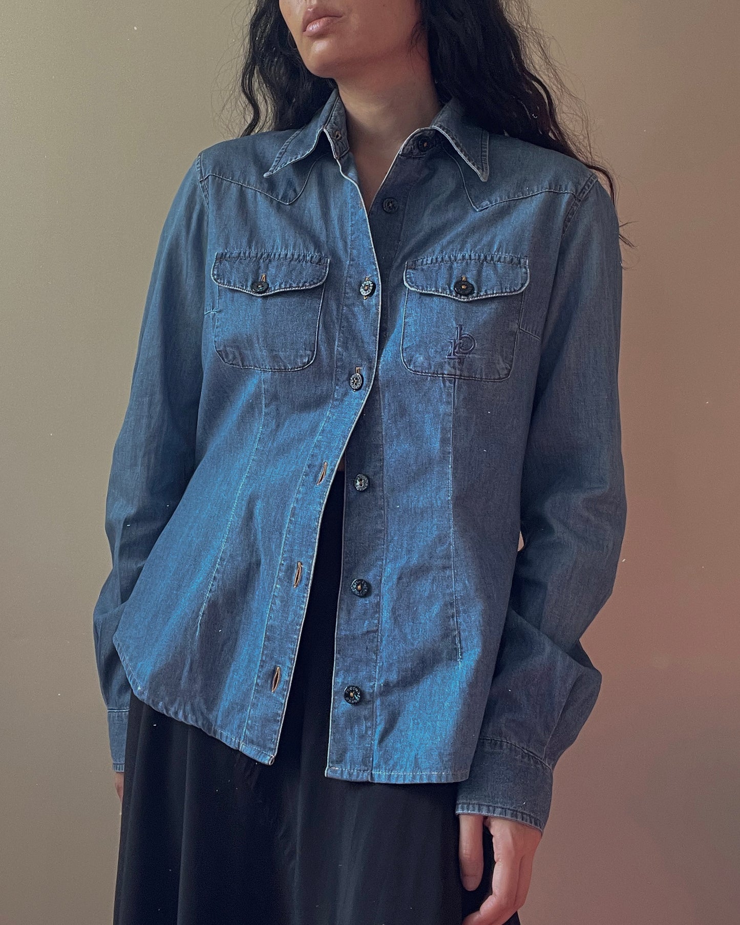Vintage Designer Rocco Barocco J Western Blue Denim Shirt