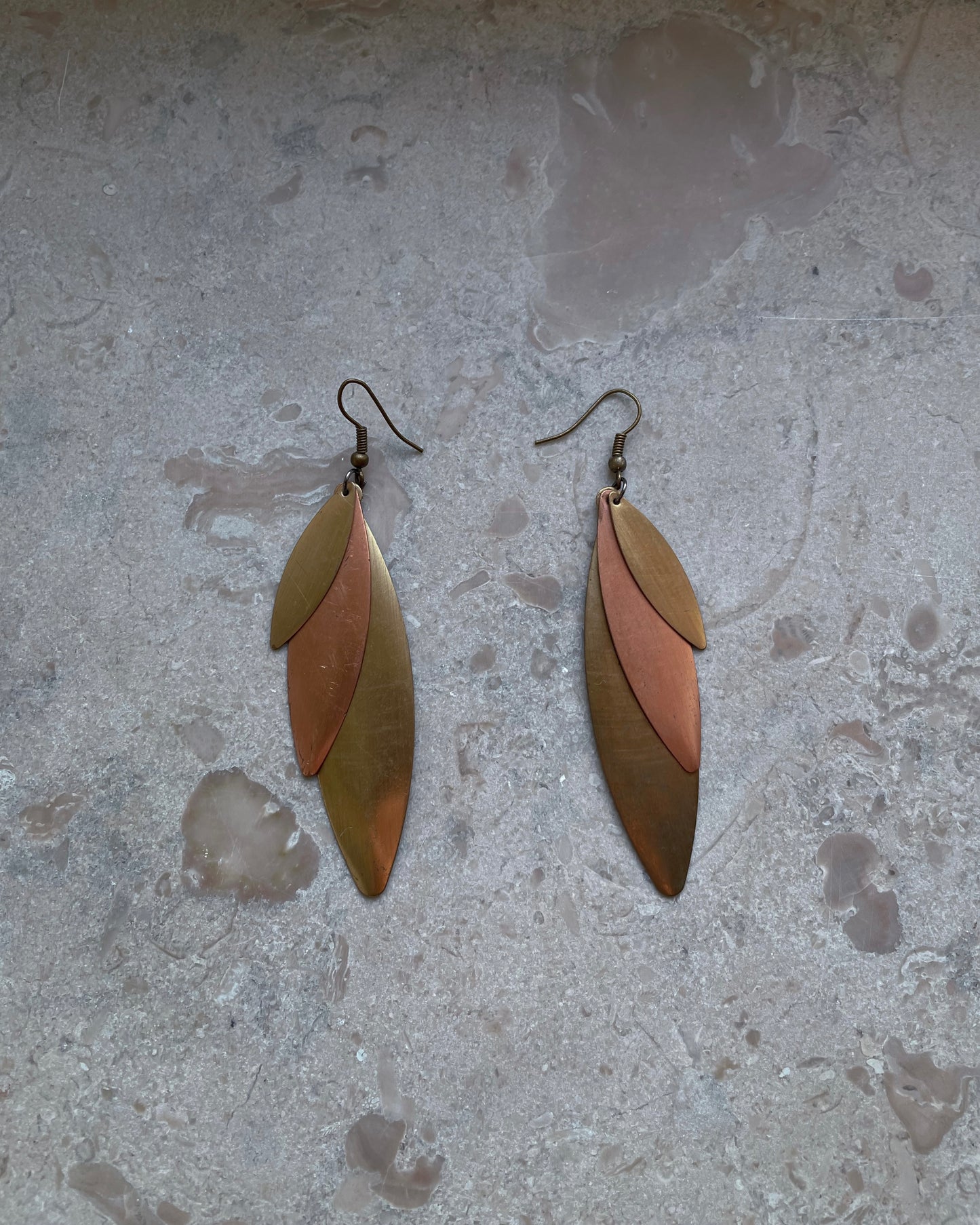 Vintage Chilean Copper & Brass Pendant Earrings